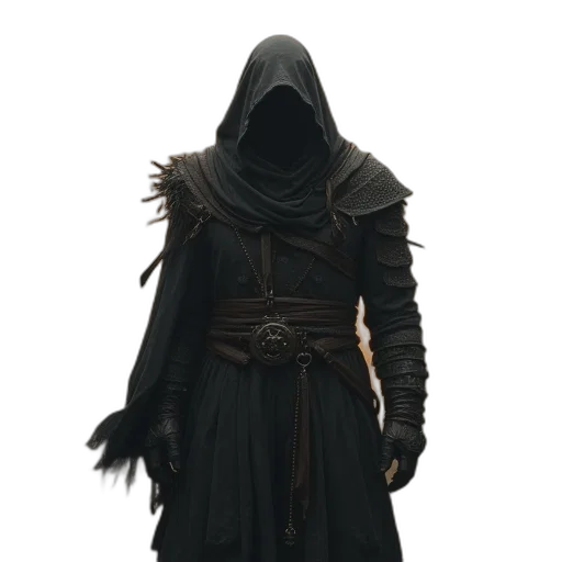 jacket, mask, staff, sword transparent PNG cut-out