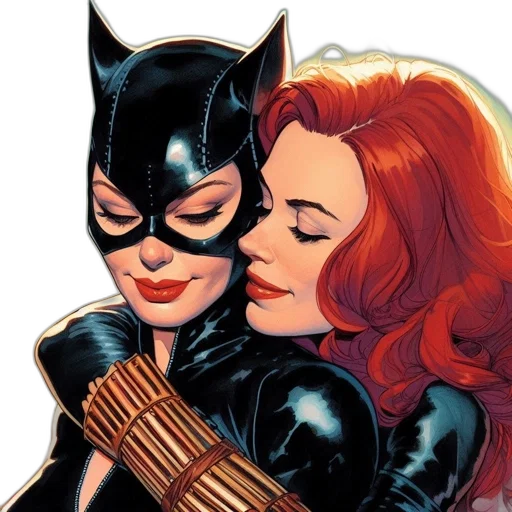 comic book art, two, female, characters transparent PNG cut-out