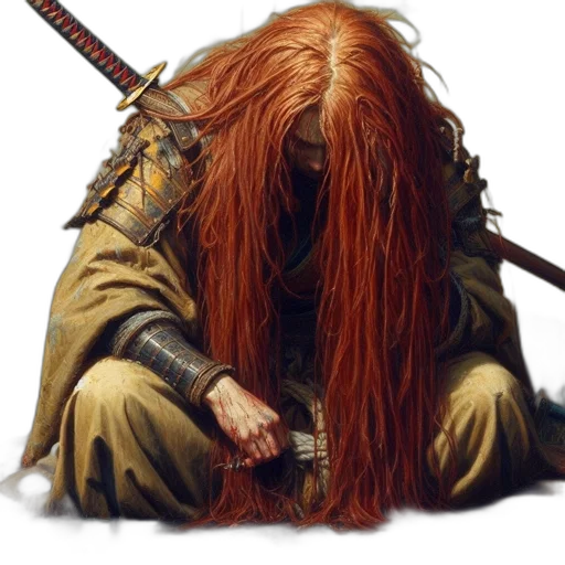 hair, sword, creature, staff transparent PNG cut-out