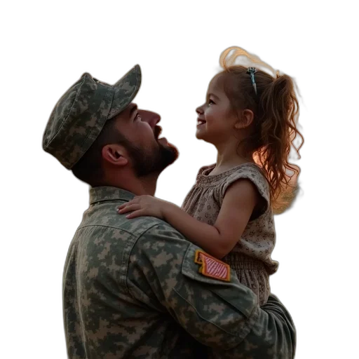 photorealistic, army, dad, holding transparent PNG cut-out