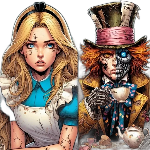 comic book art, concept art, alice, mad transparent PNG cut-out