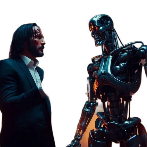 robot, cyberpunk, dimly, lit transparent PNG cut-out
