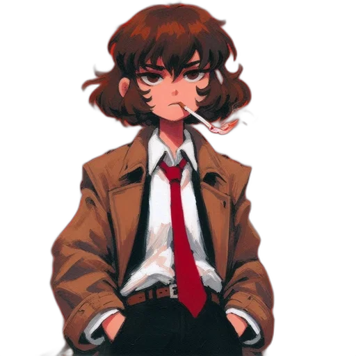 jacket, staff, face, hair transparent PNG cut-out