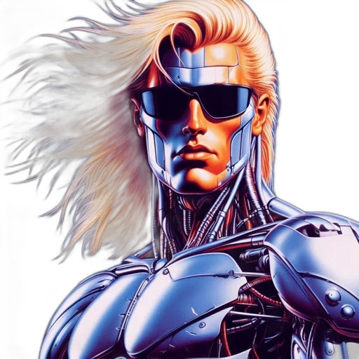 robot, hair, comic book art, cyberpunk transparent PNG cut-out