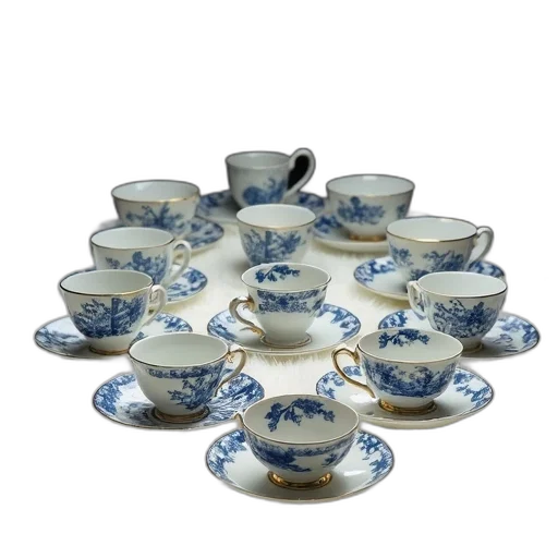 collection, antique, porcelain, teacups transparent PNG cut-out