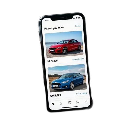 car, phone, showing, price transparent PNG cut-out