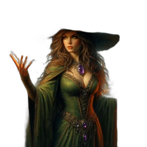 dress, hat, jewelry, staff transparent PNG cut-out