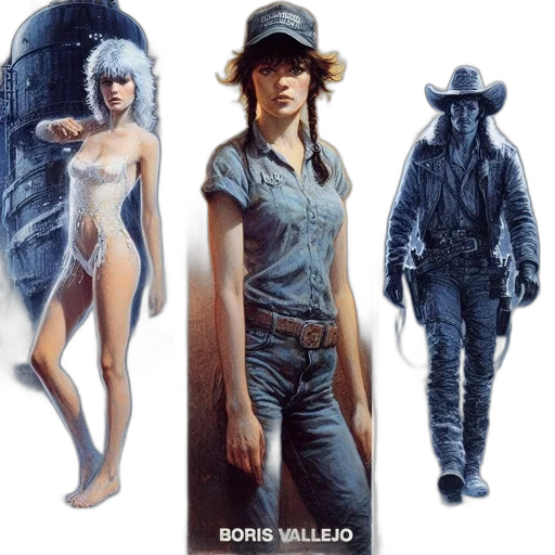 concept art, comic book art, three, separate transparent PNG cut-out