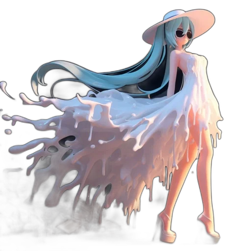 dress, hair, creature, staff transparent PNG cut-out