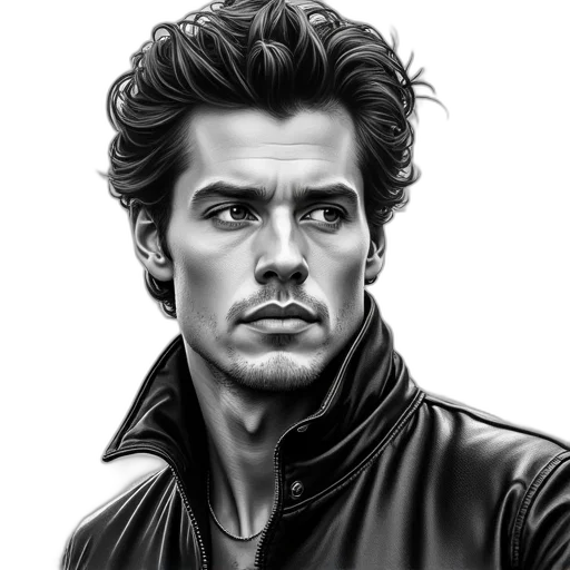 jacket, face, photorealistic, comic book art transparent PNG cut-out