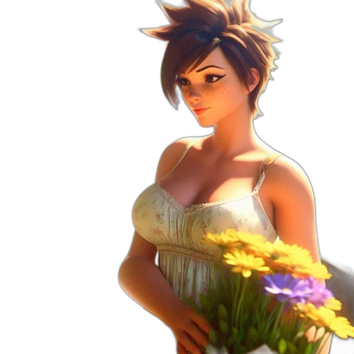 dress, flower, crown, staff transparent PNG cut-out
