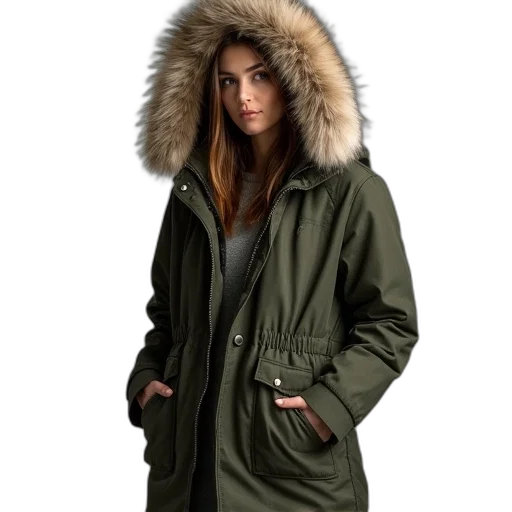 jacket, green, earth tones, womens transparent PNG cut-out