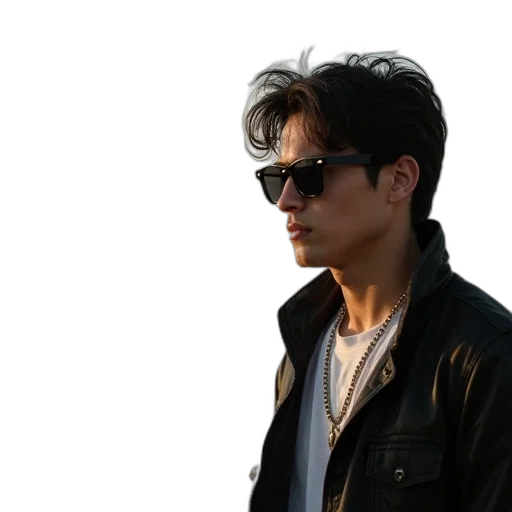 jacket, face, hair, photorealistic transparent PNG cut-out