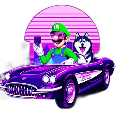 car, animal, pixel art, vaporwave transparent PNG cut-out