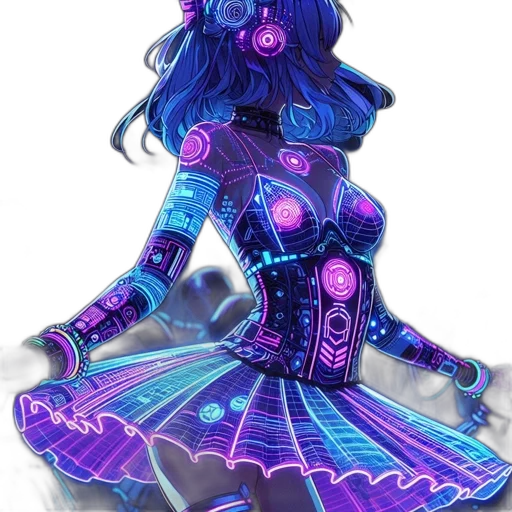 dress, robot, staff, vaporwave transparent PNG cut-out