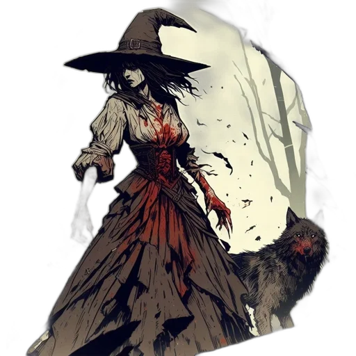 dress, staff, creature, hat transparent PNG cut-out