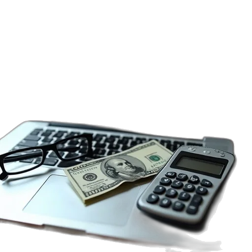 money, glasses, calculator, wallet transparent PNG cut-out