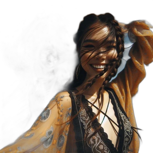 dress, face, oil painting, photorealistic transparent PNG cut-out