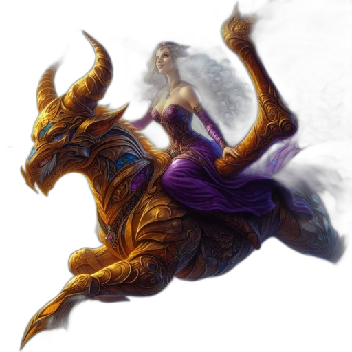 dragon, creature, dress, staff transparent PNG cut-out