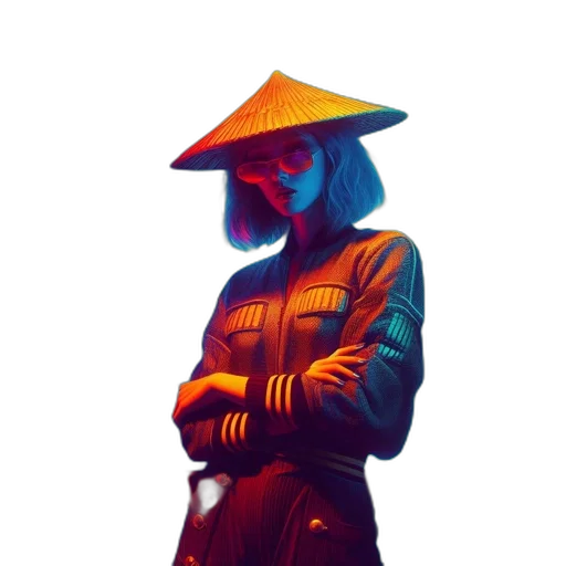 jacket, staff, hat, robot transparent PNG cut-out