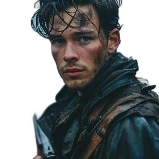 jacket, face, weapon, sword transparent PNG cut-out