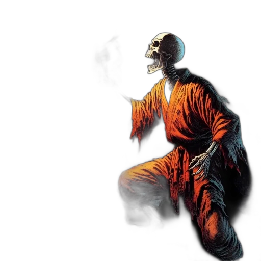 mask, jacket, creature, staff transparent PNG cut-out