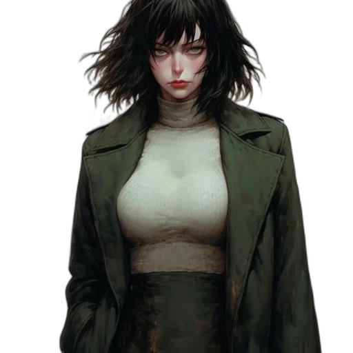 jacket, dress, face, creature transparent PNG cut-out