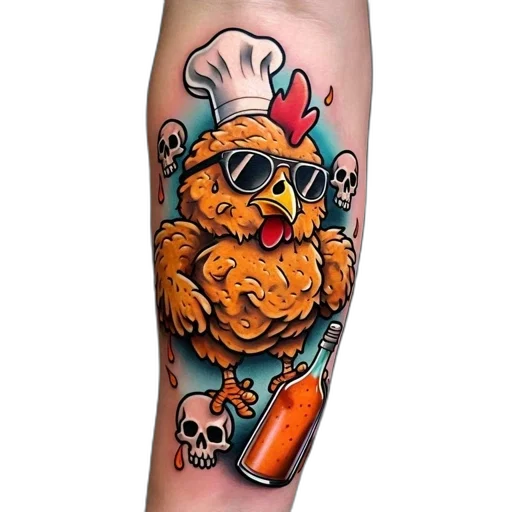 colorful, tattoo, chicken, chef transparent PNG cut-out
