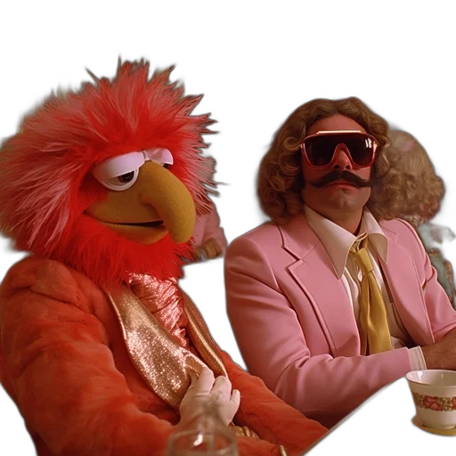 fire, puppet-bird, man, pink transparent PNG cut-out