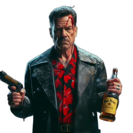 jacket, bottle, weapon, face transparent PNG cut-out