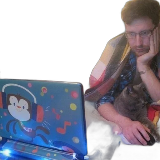 man, cat, his, lap transparent PNG cut-out