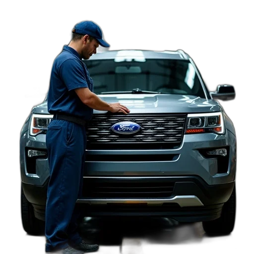 car, worker, inspecting, front transparent PNG cut-out