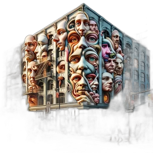 face, mask, building, concept art transparent PNG cut-out