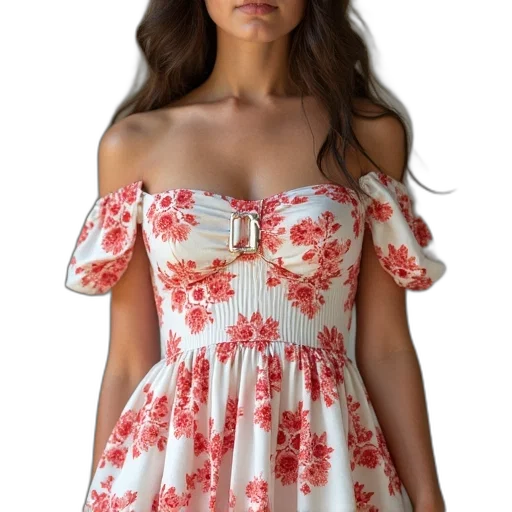 dress, louisa, white, red transparent PNG cut-out