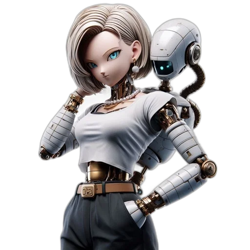 robot, staff, concept art, cyberpunk transparent PNG cut-out