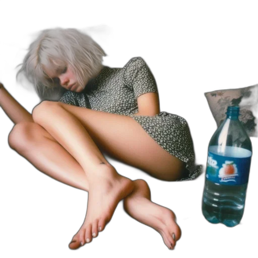 bottle, jacket, hair, creature transparent PNG cut-out
