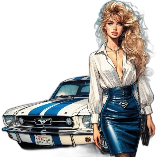 car, dress, comic book art, photorealistic transparent PNG cut-out
