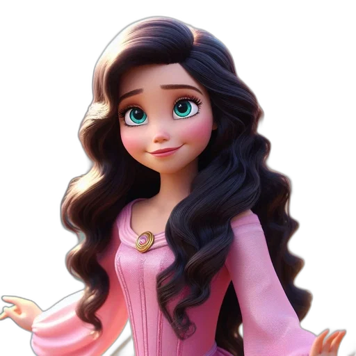 dress, hair, cartoon, 3d render transparent PNG cut-out