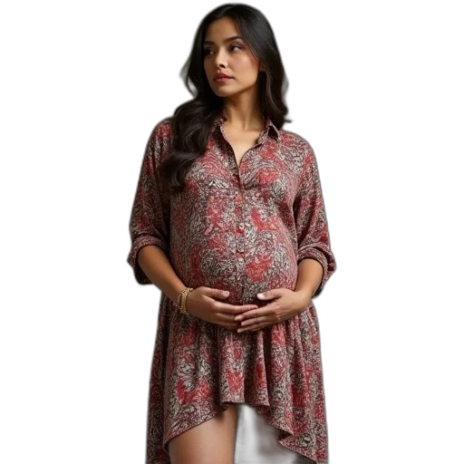 dress, earth tones, maternity, paisley transparent PNG cut-out