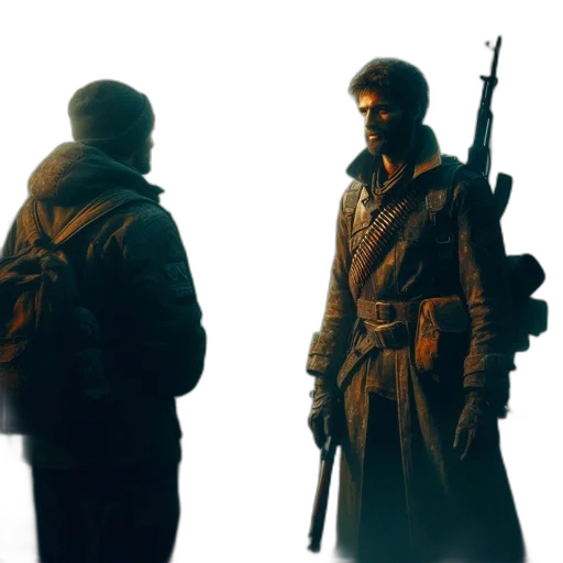 jacket, weapon, concept art, 3d render transparent PNG cut-out
