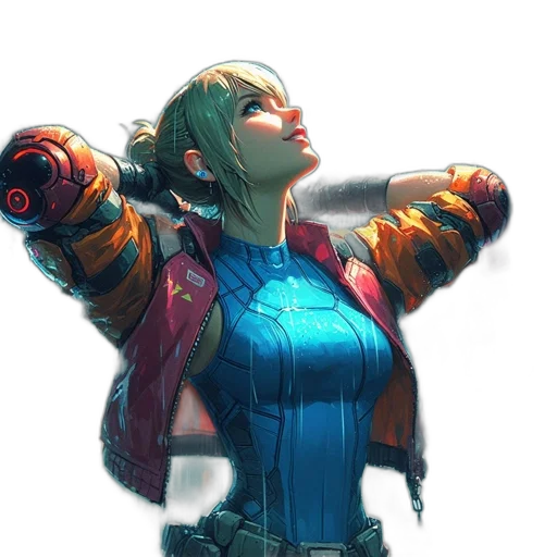 jacket, weapon, robot, face transparent PNG cut-out