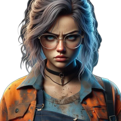 face, jacket, hair, staff transparent PNG cut-out