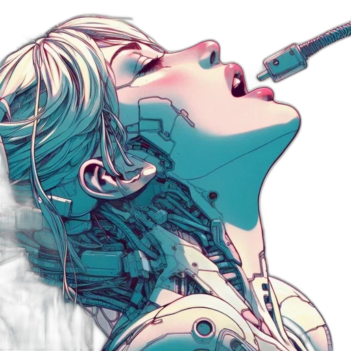 robot, cyberpunk, comic book art, vaporwave transparent PNG cut-out