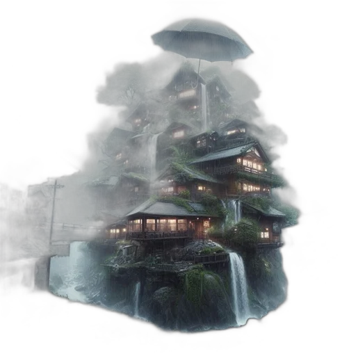 building, tree, dragon, concept art transparent PNG cut-out