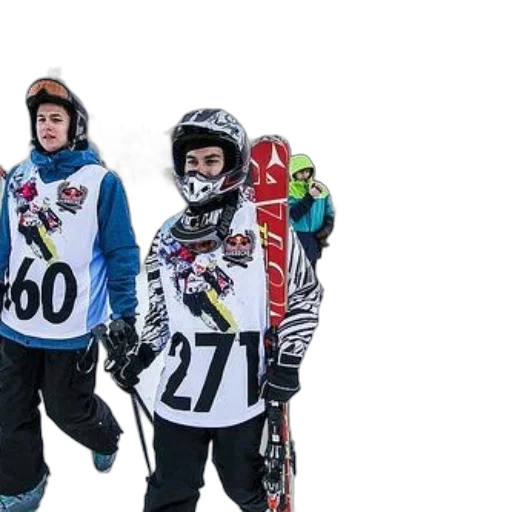 group, skiers, wearing, numbered transparent PNG cut-out