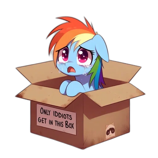 concept art, sad, multicolored, pegasus transparent PNG cut-out