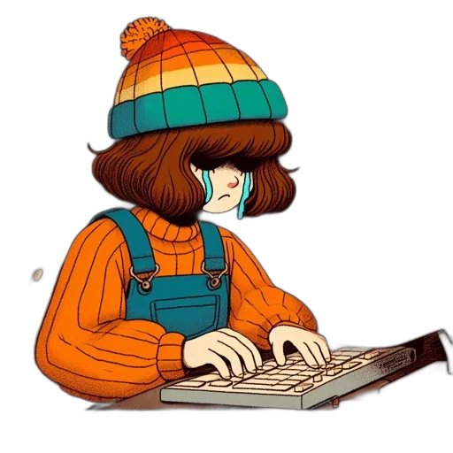 jacket, hat, staff, robot transparent PNG cut-out