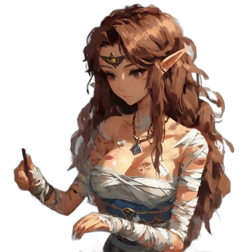 dress, staff, crown, hair transparent PNG cut-out