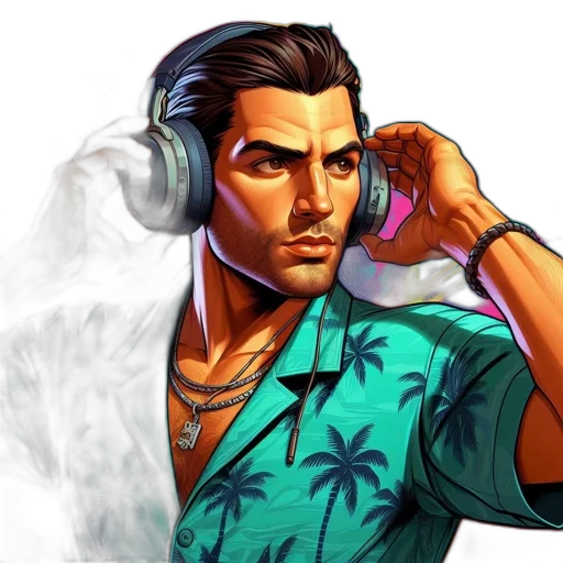 face, concept art, vaporwave, comic book art transparent PNG cut-out