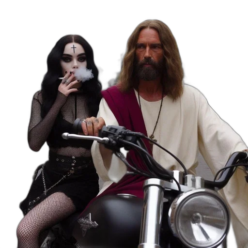 two, individuals, ride, motorcycle transparent PNG cut-out